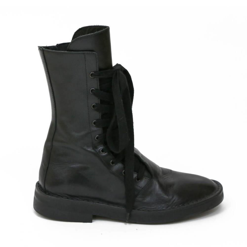 NEW ANN DEMEULEMEESTER women's leather combat boots in black